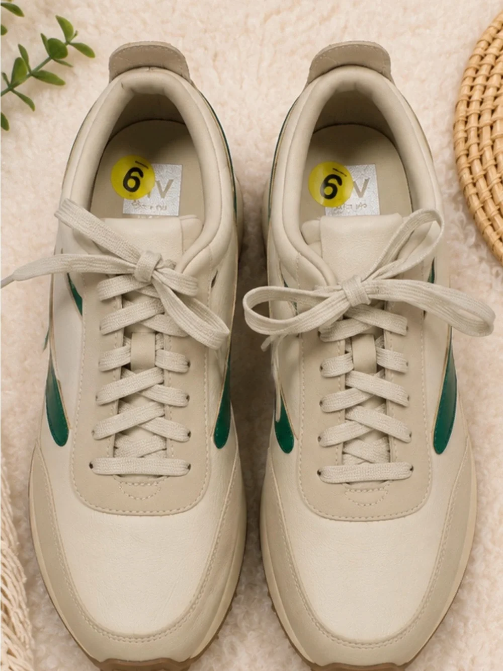 Dolce Vita Cream Sneakers with Green Accent